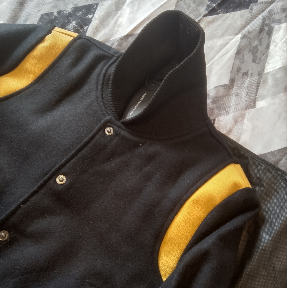 Straight to hell Black and Yellow Varsity Jacket - Picture 5 of 7